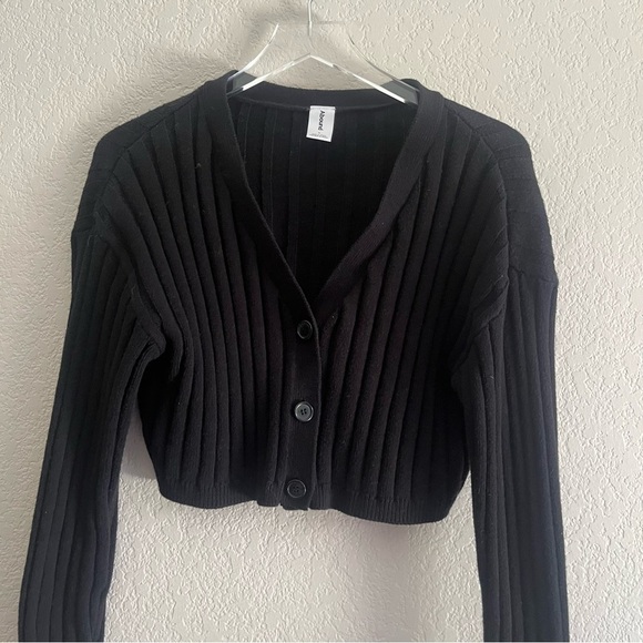 ABOUND Long Sleeve Ribbed Cropped Cardigan Black Size Large - Picture 3 of 10